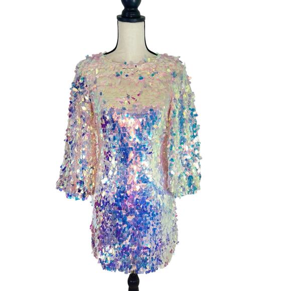 ONE33 Social NWT Pink Iridescent Sequin Balloon Sleeve Party Mini Dress | Size 2 - Picture 3 of 16